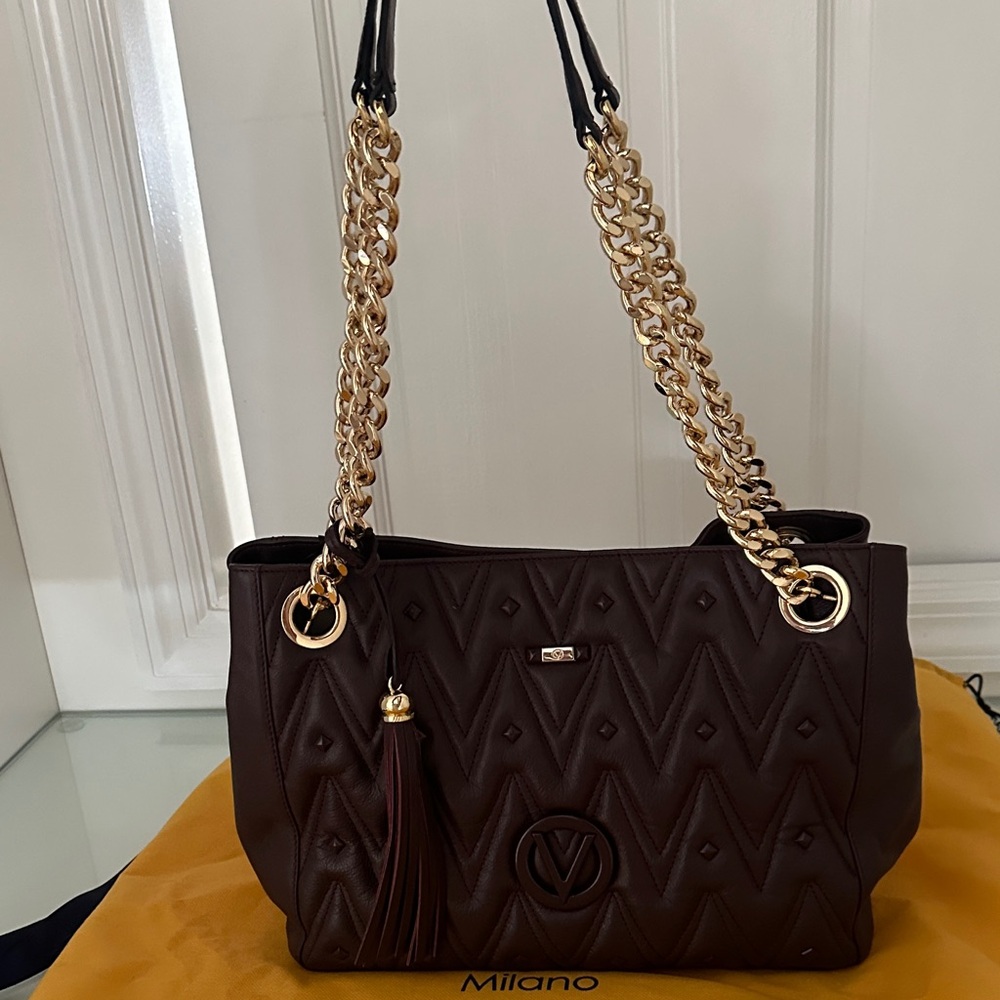 Valentino Quilted Purple Shoulder Bag with Gold Chain